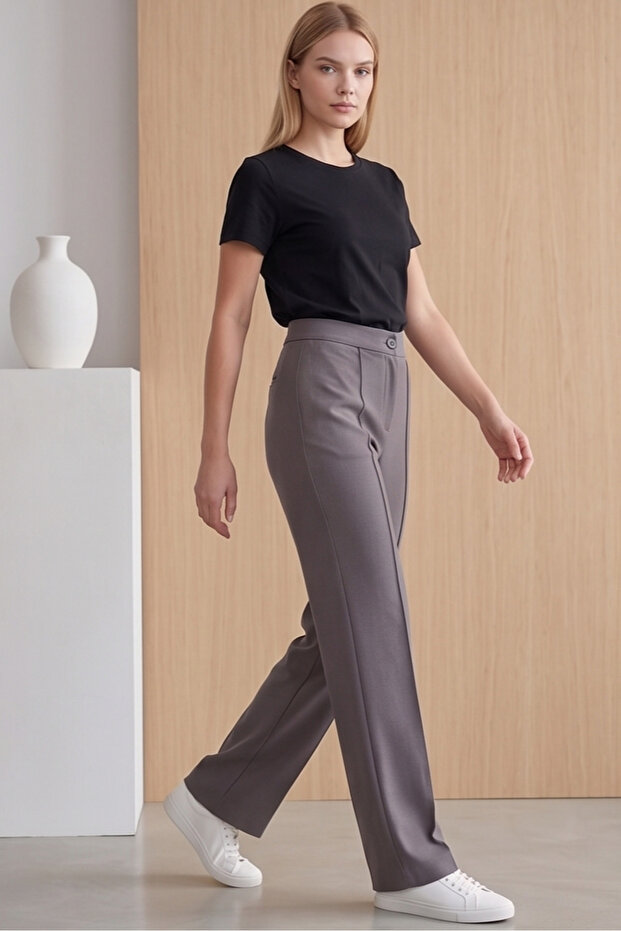Gray High-Waisted Ribbed Spanish Flare Pants