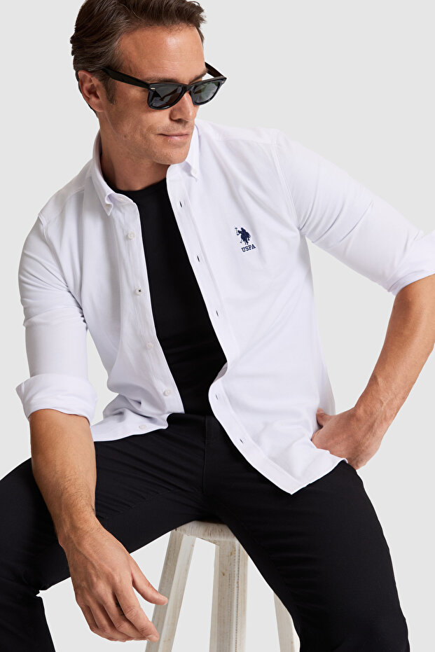 Men's White Long Sleeve Basic Shirt 50322160-Vr013