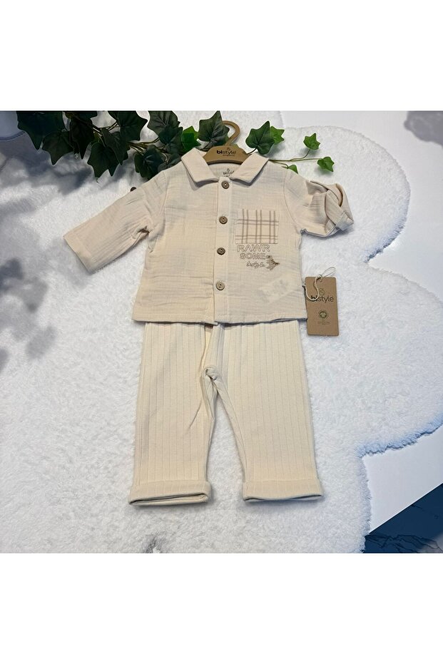Boy's 2-Piece Muslin Set Shirt & Pants - Gots Certified Organic Cotton - Beige