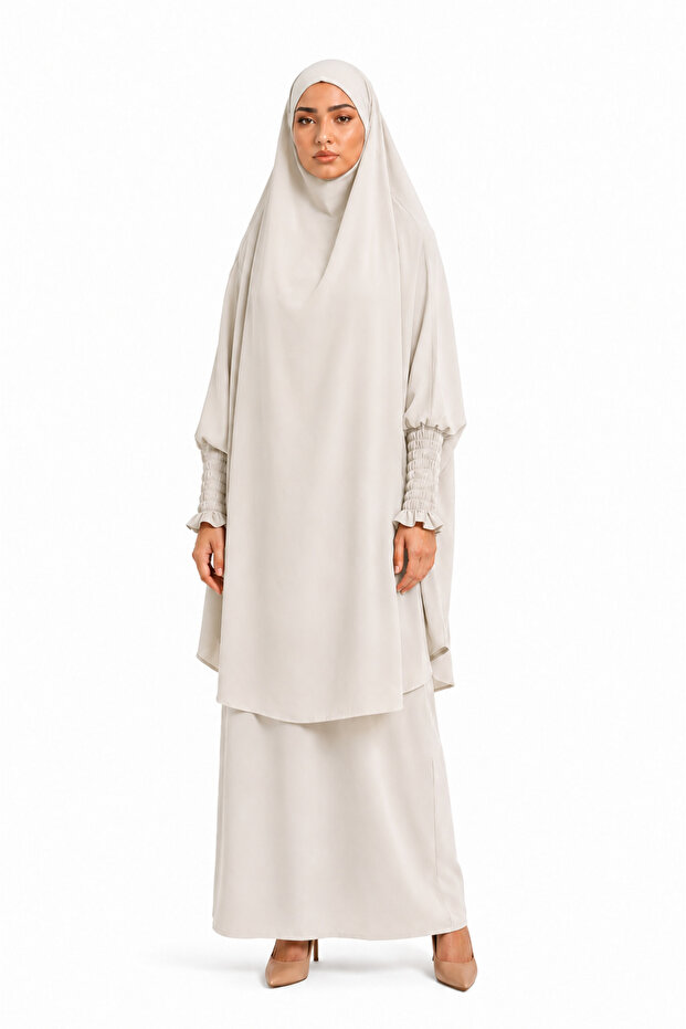 Premium Ash Ivory Jilbab - Prayer Set