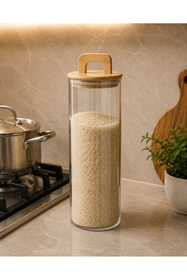 Glass Spice Jar with Bamboo Lid | Tea Coffee Sugar and Spice Storage Jar 1800 ml