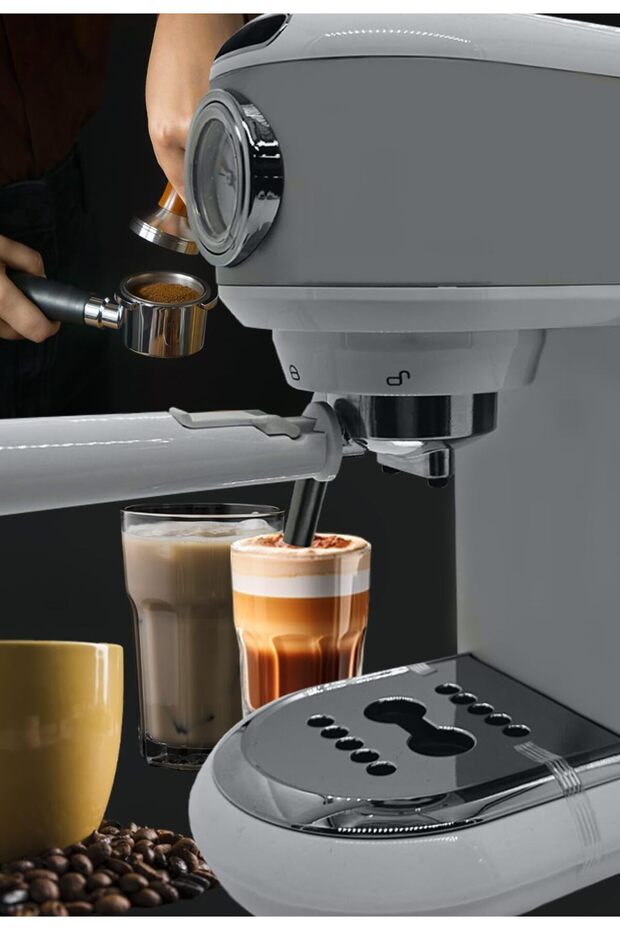 ME-ECM2025 Espresso Coffee Machine - 20 Bar, 1L, with Transparent Water Tank and One-Touch Control Panel (White)| 1450W
