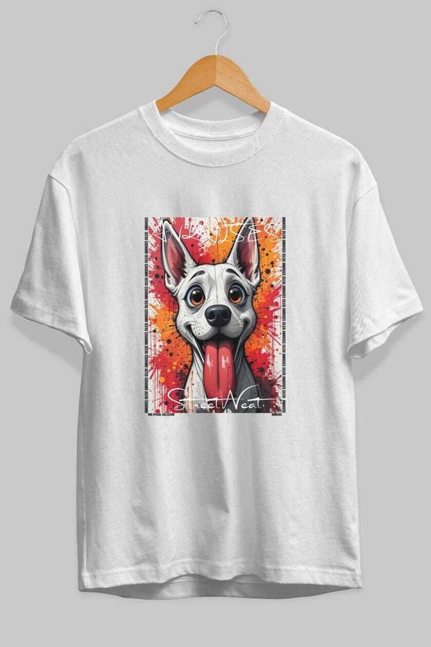 For Dog Lovers 45 Front Dog Printed White Oversize T-Shirt 100% Cotton Unisex Dog Lover Premium Design