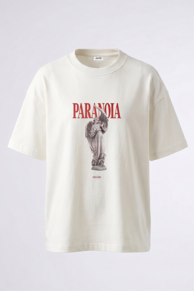 Red Eyed Angel Design Back Printed Cotton White Oversize T-Shirt