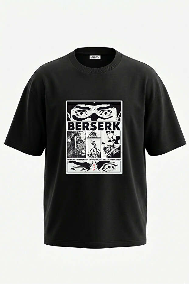 Guts Berserk Design Back Printed Cotton Black Oversize T-Shirt