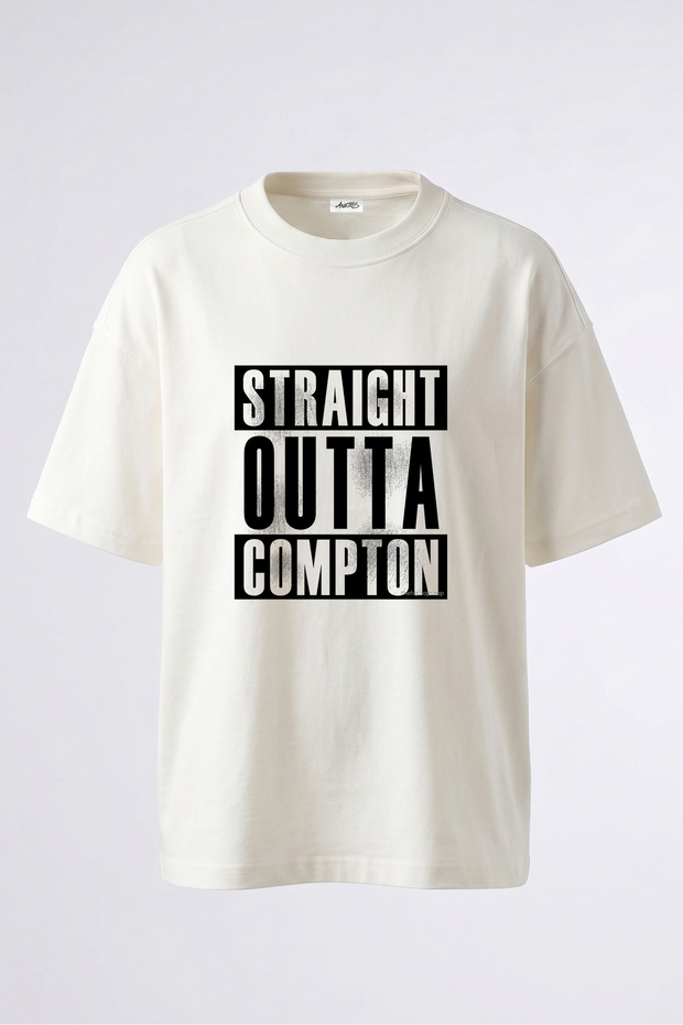 Straight Outta Compton Design Back Printed Cotton White Oversize T-Shirt