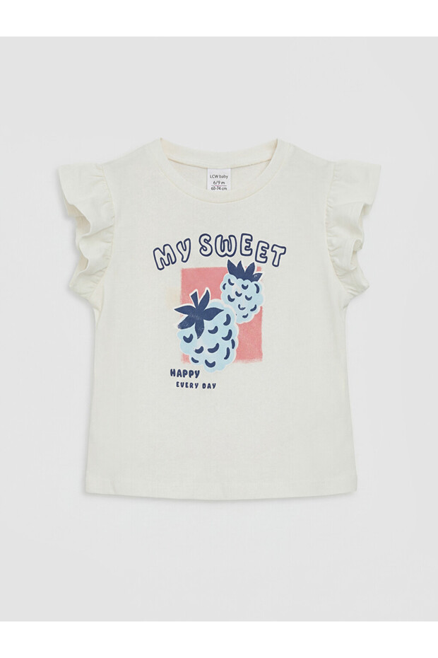 Lcw Babyruffled Crew Neck Printed Baby Girl T-Shirt