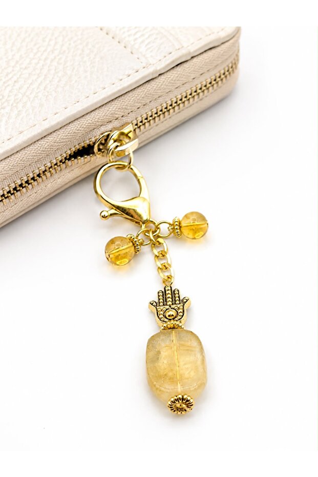 Manifest Wallet Blessing Citrine Stone Fatma's Hand Charm Lucky Money Blessing Keychain