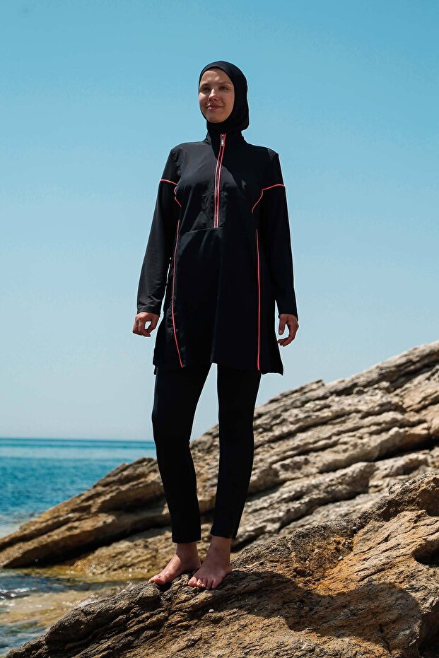 Full Covered Hijab Swimsuit Set Black 3 Piece – M2271