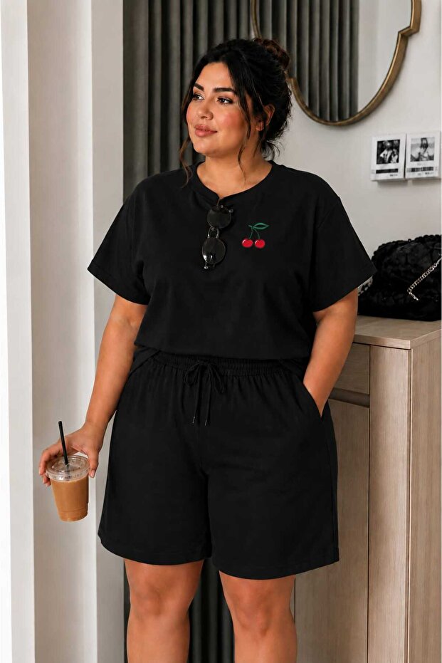 -Women's Plus Size 100% Cotton Shorts T-Shirt Set Comfortable Casual Style