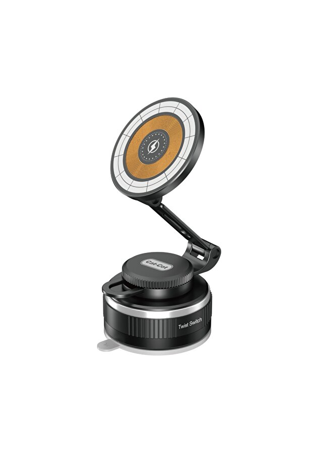 Cat-Cot Magnetic Wireless Charging Car Phone Mount | Vacuum Suction Cup Dashboard & Windshield Holder | Multi-Directional Folding Aluminum Stand for iPhone MagSafe & Android – Black