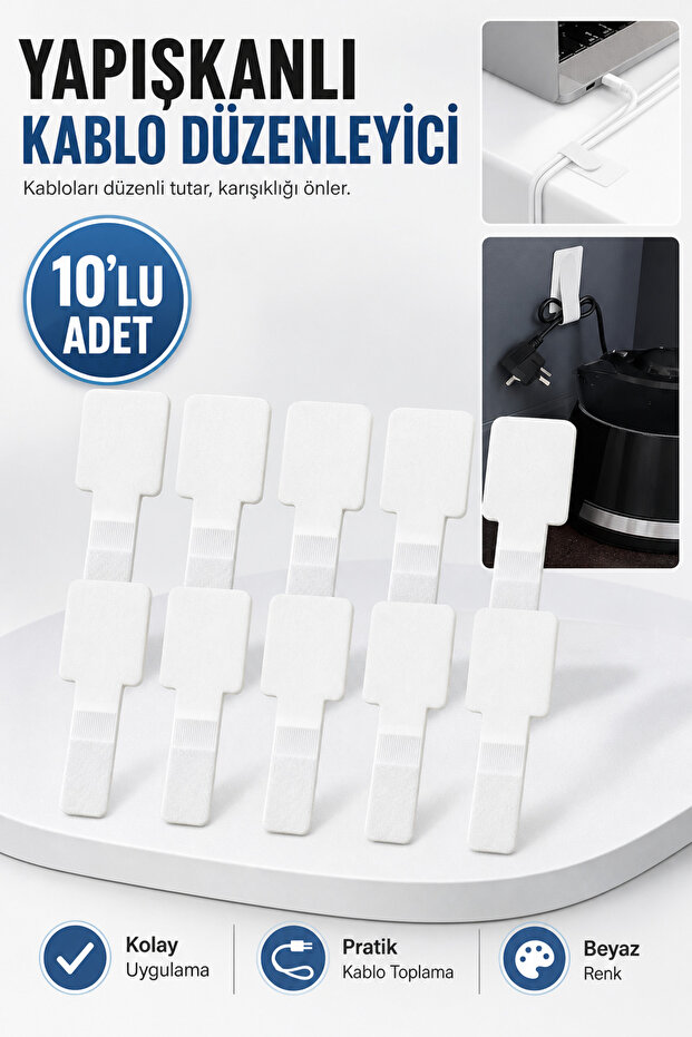 10-Piece White Adhesive Cable Organizer Clips Cable Fixer Holder for Desk Office Vehicle