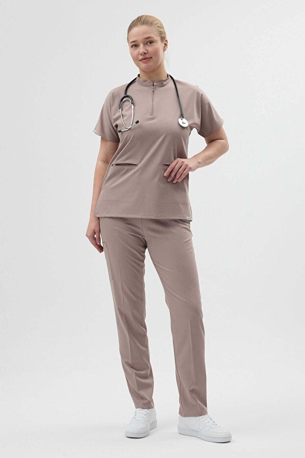 Lycra Light Mink Zipper Detailed Surgical Suit