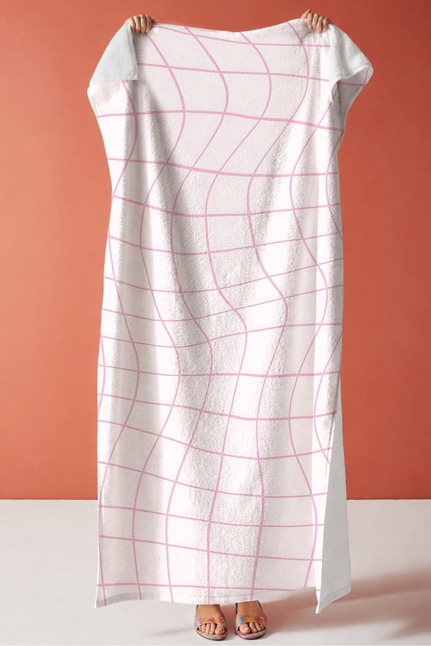 Geometric Striped Beach Towel - Minimalist Pink White Pool Sea Bath Quick Dry Beach Cover-Up