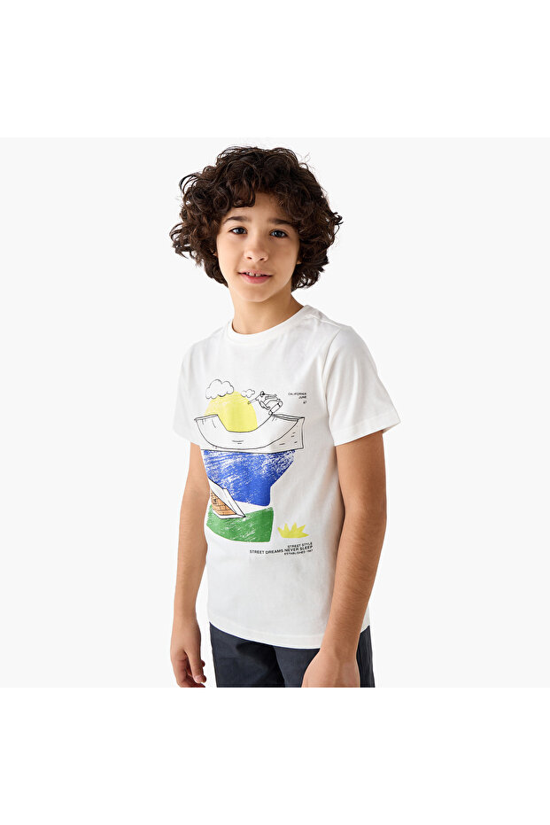 Crew Neck Short Sleeves T-shirt with Print