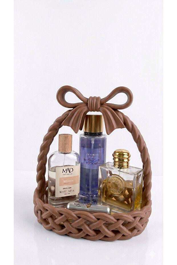 Decorative Organizer Basket with Knitted Detail and Bow, Bathroom and Kitchen Organizer