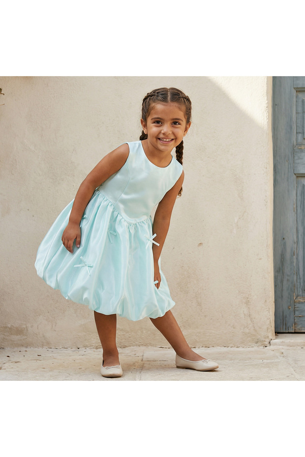 Round Neck Sleeveless Knee Length A-line Dress with Bow Accent