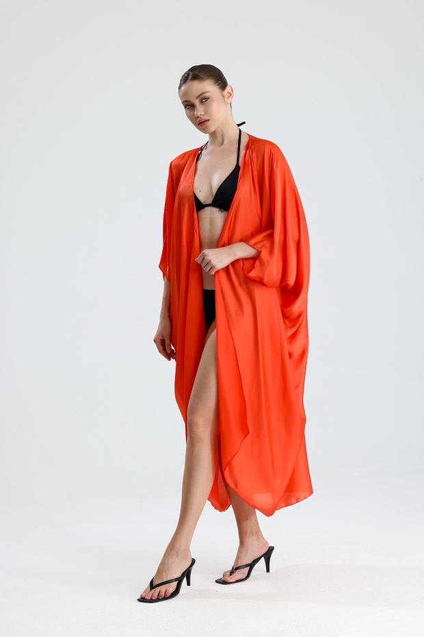 Satin Beach Kimono | Elb33597 Red Satin