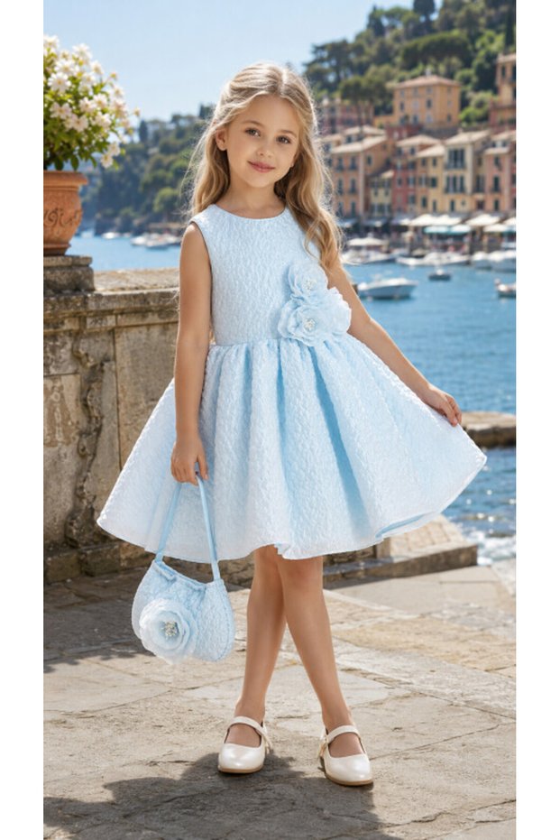 Girl's Evening Dress Embossed Textured Puffy Princess Dress and Bag Set - Birthday, Party, Wedding, Graduation (3, 4, 5, 6, 7 Years) 35303Pr