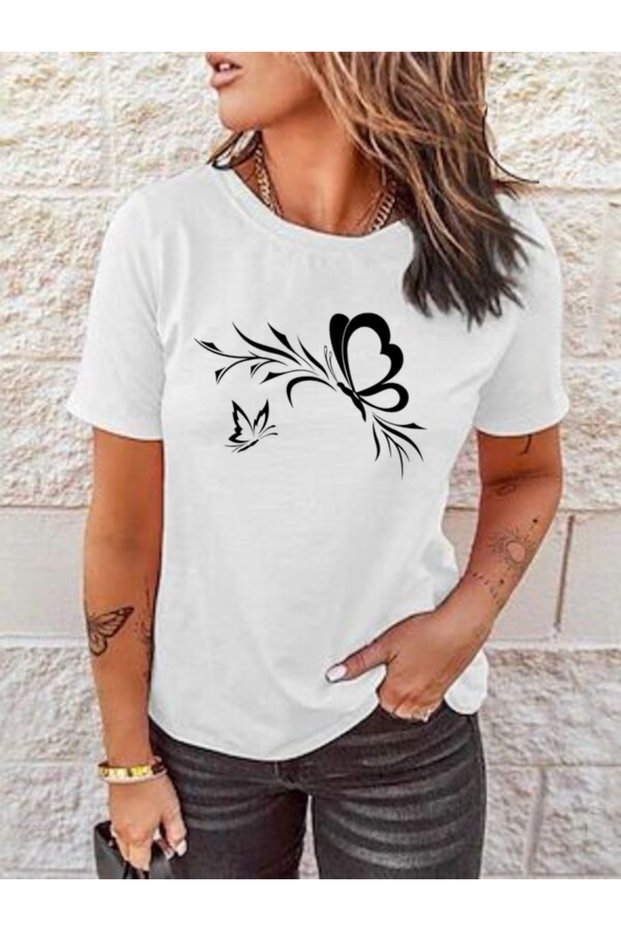 White Butterfly Printed Women's T-Shirt