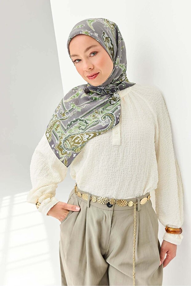 Velora Scarf Shawl Pattern Oil Green 90X90