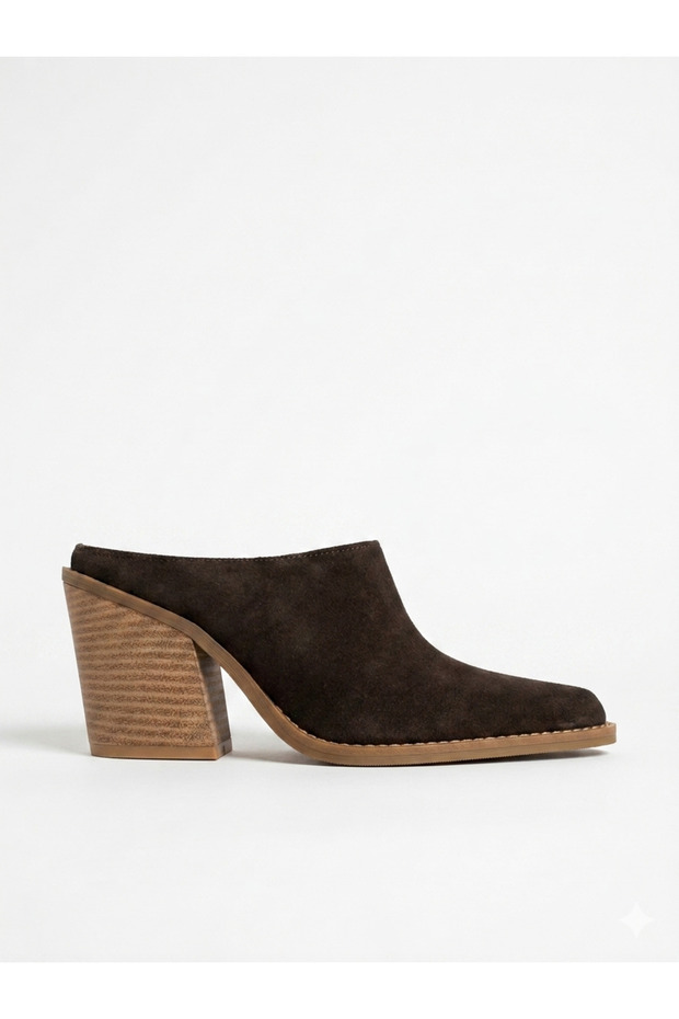Kamella Brown Genuine Leather Thick Heeled Shoes