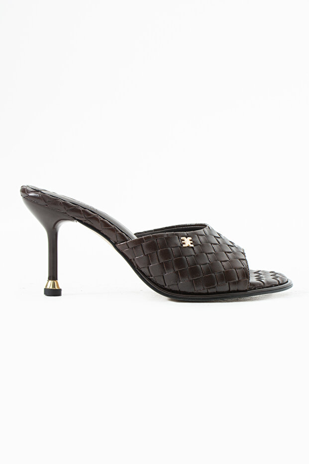 Gloria Brown Knitted Heeled Slippers