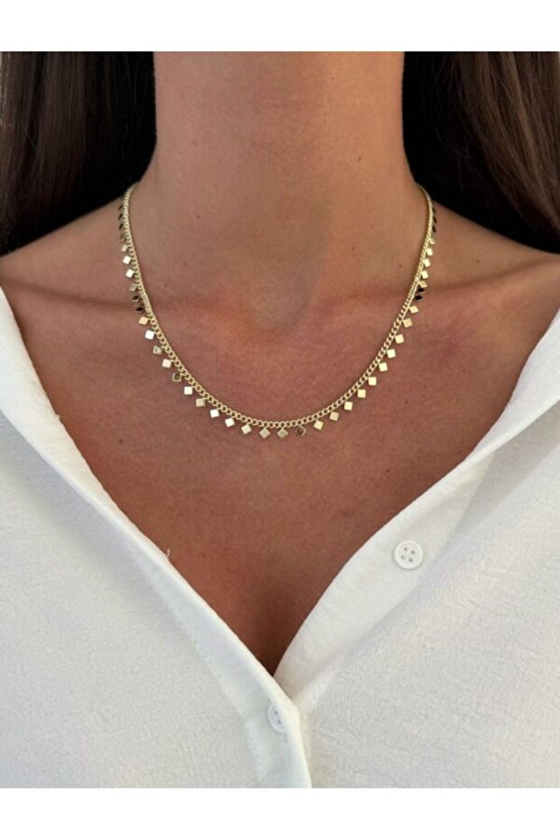 KOLYE KARE PULLU MODEL 14 K ALTIN KAPLAMA