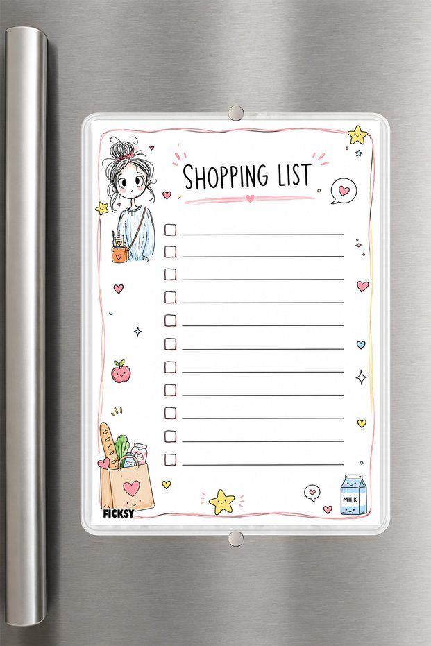 Shopping List - A5 - Magnetic - Pvc - Refrigerator Note Holder & Desktop - Summer Erase - Planner