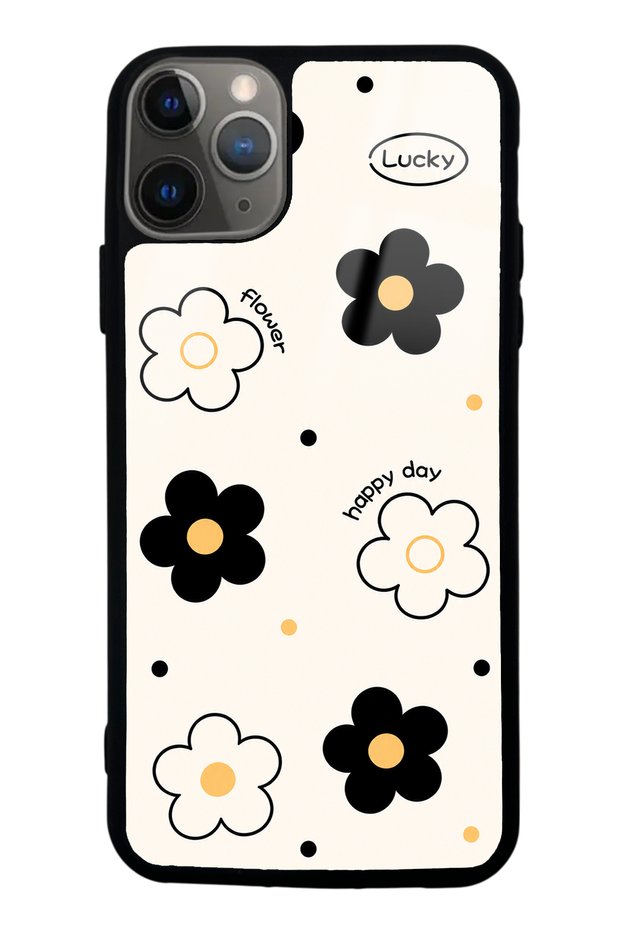 iPhone 11 Pro Max White Glossy Phone Case with Lucky Happy Day Design