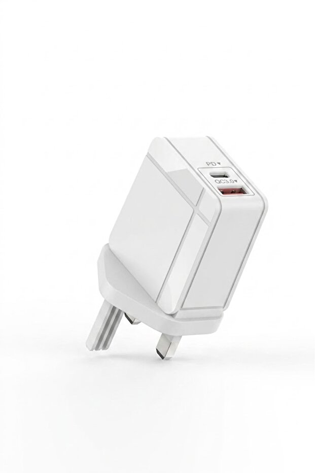 شاحن حائط سريع MX93 بقوة 45 واط، منفذ مزدوج PD USB-C و QC3.0 للشحن السريع، محول طاقة بقابس ثلاثي الأقطاب للمملكة المتحدة مع حماية من درجة الحرارة والطاقة الزائدة.