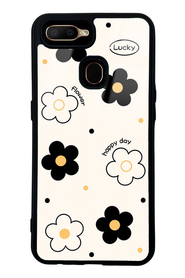 Oppo A5S White Glossy Phone Case with Lucky Happy Day Design