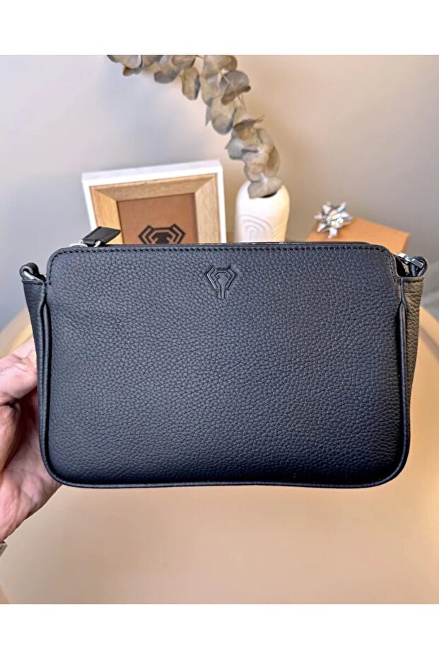 Genuine Leather Zippered Hand Clutch Matte Black Bag 2139