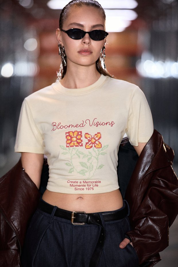 Jasmi Women's Soft Fabric 100% Organic Cotton Crop Yellow T-Shirt with Print and Embroidery Detail