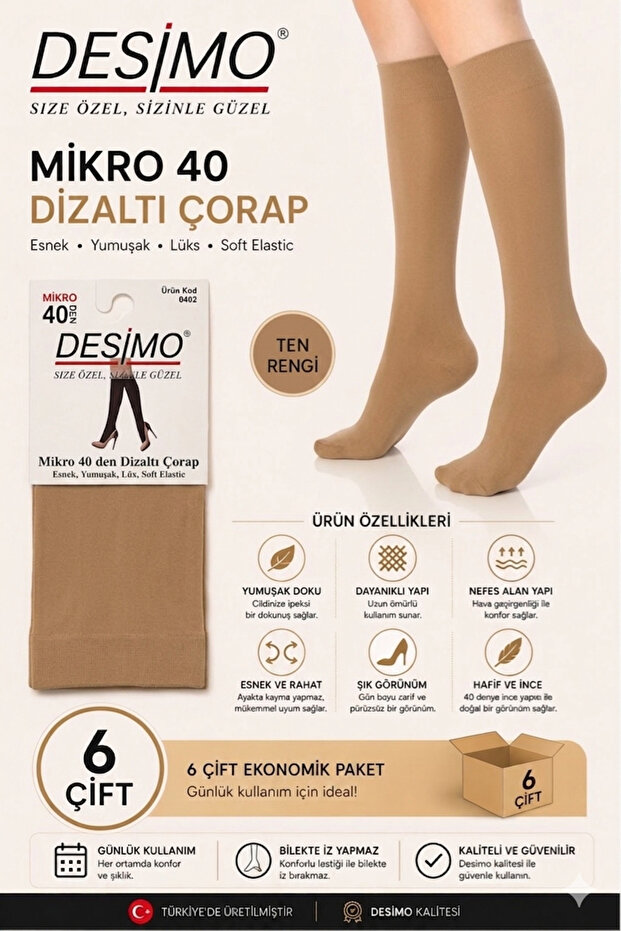 Micro 40 Knee Length 6' Pair of Women's Socks