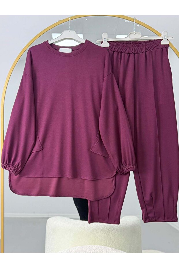 Casual Pants Hijab Double Set Purple