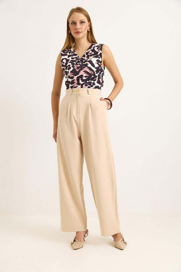 High waist wide leg trousers cream