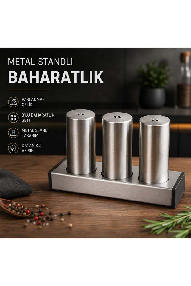 4-Piece Spice Rack Set with Stainless Steel Metal Stand, Modern Design