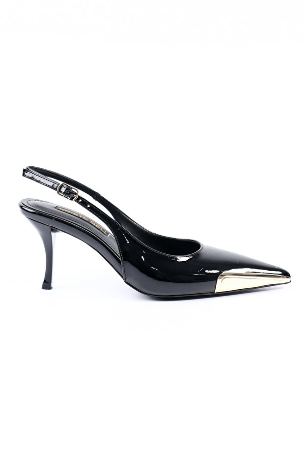 Leather Black Patent Leather Back-Strapped Heeled Women's Shoes - Kb4044