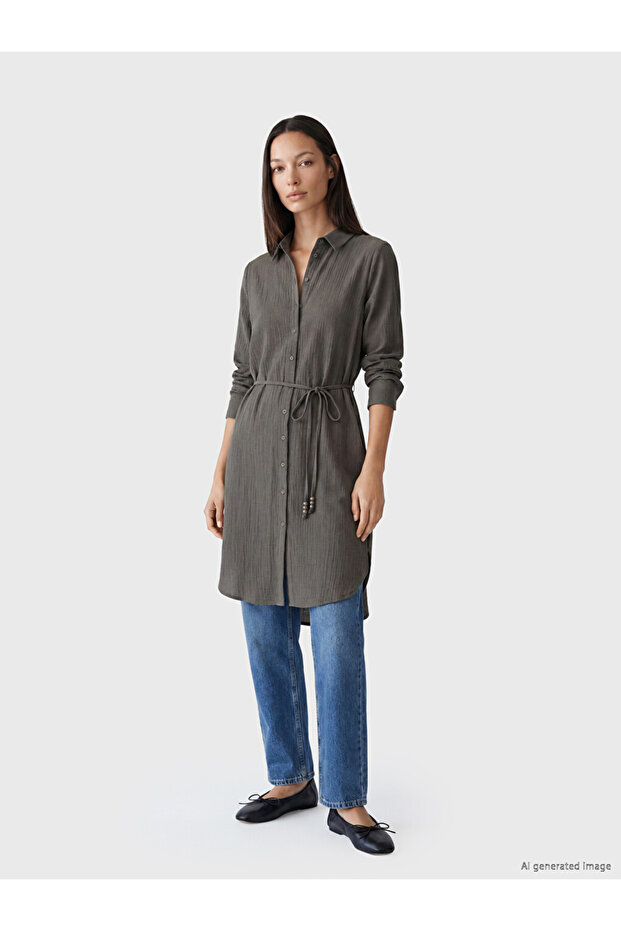Textured belted women's shirt tunic