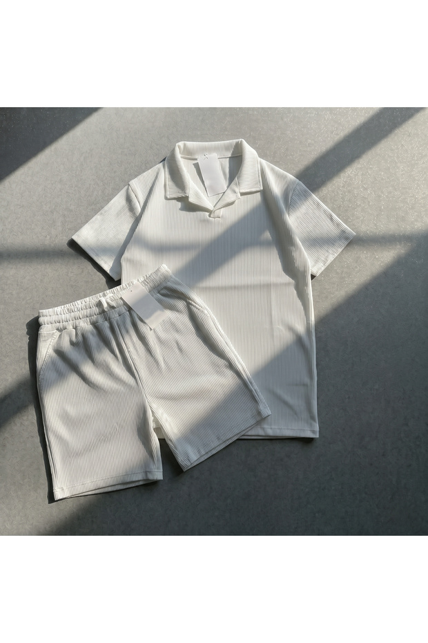 Men's Ribbed Polo T-Shirt and Shorts Set Ottoman Fabric Regular 2-Piece