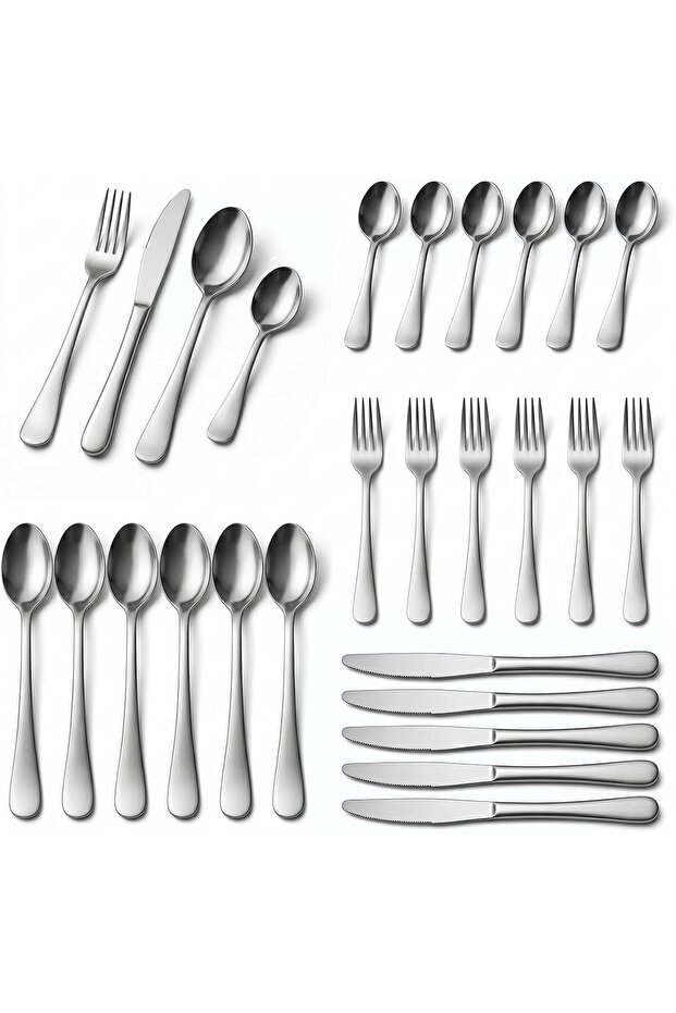 SKY-TOUCH 24-Pieces Silverware Set, Stainless Steel Flatware Tableware Set for 6, Flatware Silverware Set with Knife Fork Spoon, Elegant Tableware for Home Daily Use, Dishwasher Safe