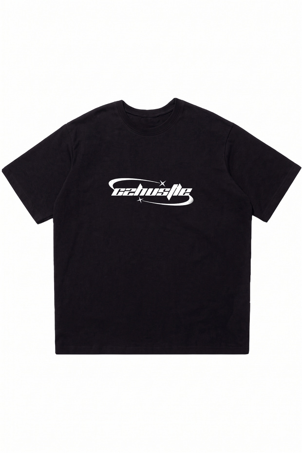 Cahustle Printed Black Oversize Crew Neck T-Shirt