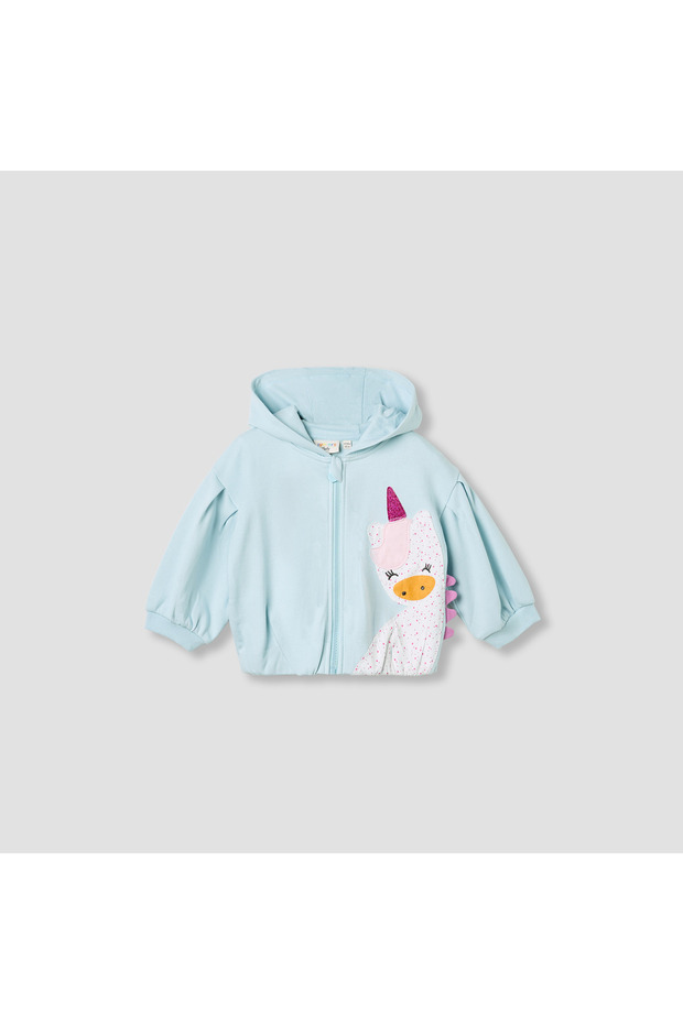 Unicorn Applique Hooded Sweatshirt with Long Sleeves