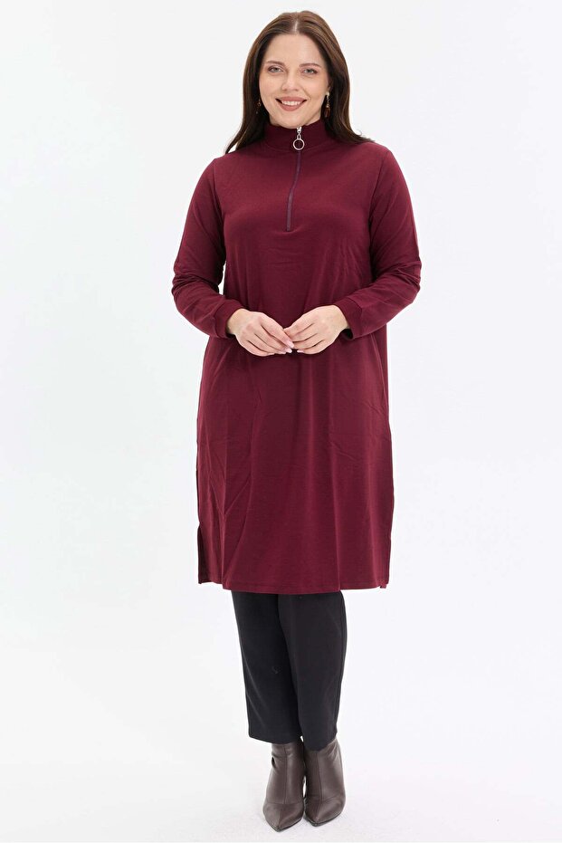 Stand collar two thread zippered tunic