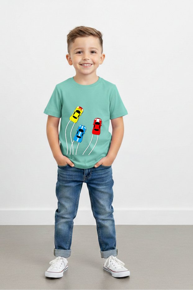 Boy's "Cars" Printed 100% Cotton Crew Neck Short Sleeve T-Shirt