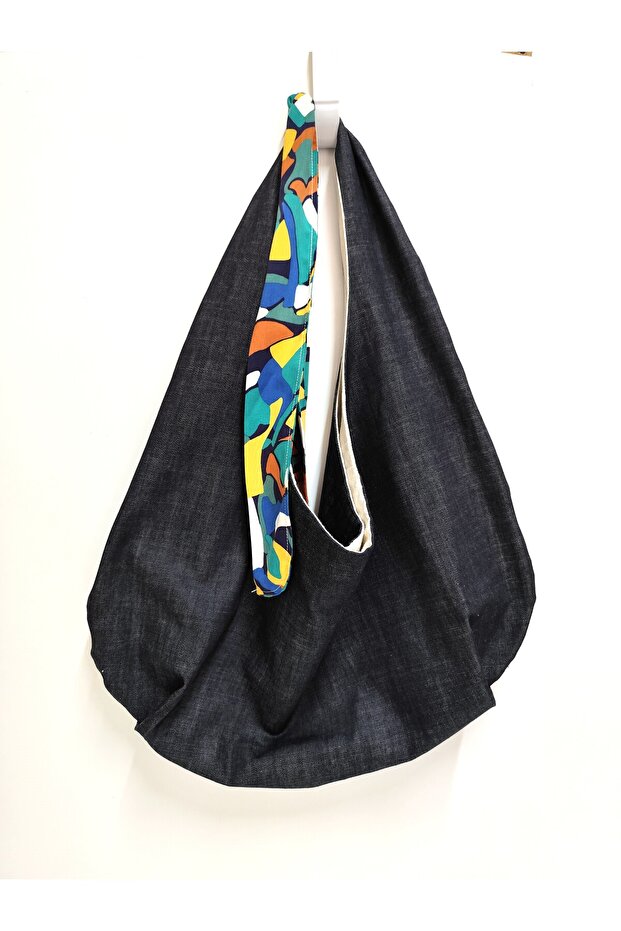 Navy Blue Flat Tote Shoulder Bag