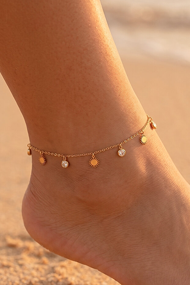 Sun Model Zircon Stone Dangle Anklet