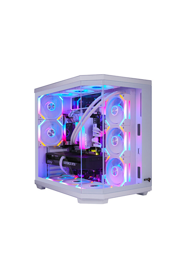 جهاز ألعاب - معالج Intel Core i7-14700F، بطاقة رسومات RTX 5070TI، ذاكرة 32 جيجابايت DDR5، قرص صلب NVMe سعة 1 تيرابايت، شاشة HydroCoreX360 LCD، شاشة عرض 9.16 بوصة، لون أبيض