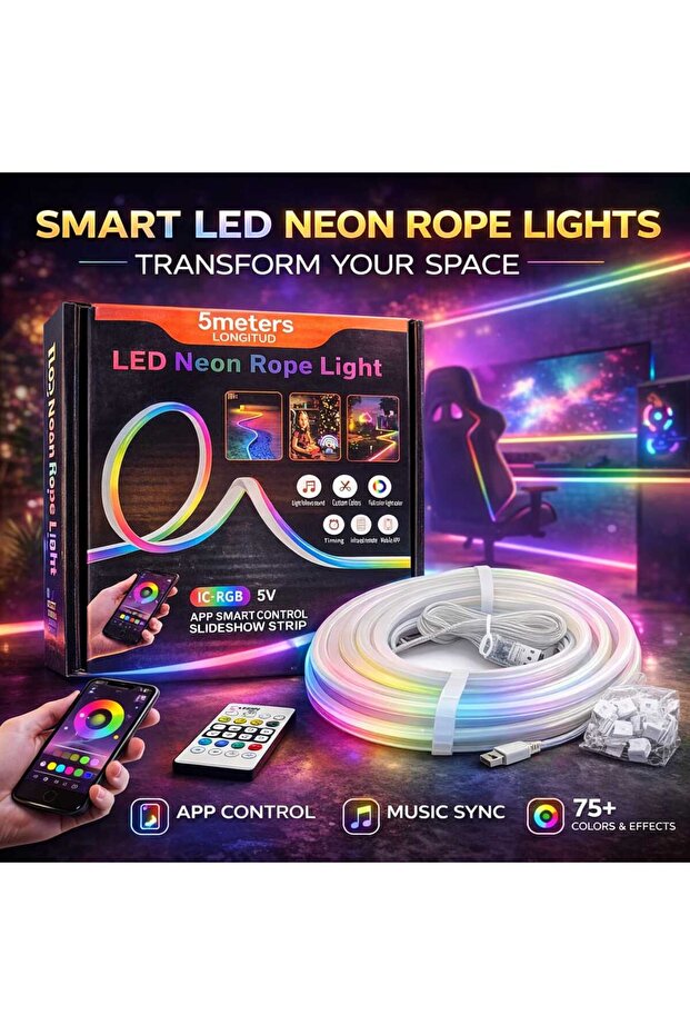 Smart LED Neon Rope Light 5M RGB App Control Music Sync Strip